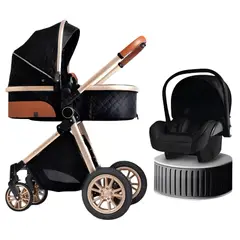 LUBABYCAS - Coche Deluxe Con Silla Nido Y Accesorios Negro - Bebé