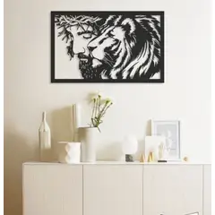 GENERICO - Cuadro Decorativo Artesanal Jesús y Leo en madera MDF 3mm