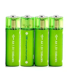 GENERICO - Pack de 4 Pilas AA USB Litio Recargables 1.5V 2200mAh 1200 Cargas.