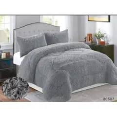 GENERICO - Plumon Cobertor de invierno peludo con chiporro 1,5 plaza - Gris