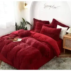 GENERICO - Plumon Cobertor de invierno peludo con chiporro 1,5 plaza - Burdeo
