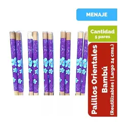 GENERICO - Palillos Orientales De Bambú Reutilizables. Pack De 5 Pares