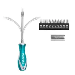 TOTAL TOOLS - Destornillador Flexible Con Juego Puntas 12 Piezas