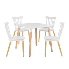 KLIK - Comedor Mesa Eames Cuadrada Blanca + 4 Sillas Windsor Blancas