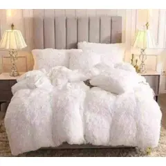GENERICO - Plumon Cobertor de invierno peludo con chiporro 1,5 PLAZA - Blanco