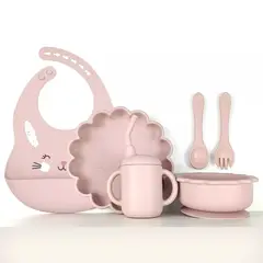 GENERICO - Set alimentación complementaria silicona León Rosa