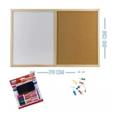 GENERICO - Pizarra Mixta Corcho Acrilico 50x70 Marco Madera Kit