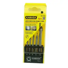 KAMASA - Juego Kit Set De Brocas Para Cerámica Y Vidrio 5 Pcs Liso Km