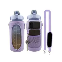 GENERICO - Botella Agua Motivacional 2 Litros Con Funda violeta