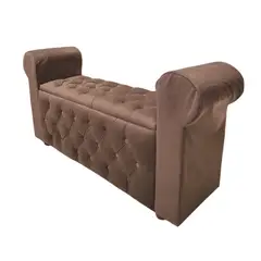 GENERICO - Banqueta Baúl Botone Con Brazos Chocolate Felpa Muebles Rimar