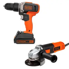 BLACK+DECKER - Taladro Atornillador 20V + Esmeril Angular 4-12 820W