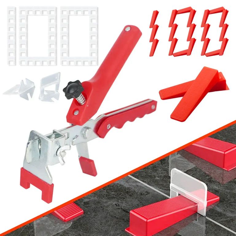 Kit Nivelador de Baldosas 3mm Profesional – 100 Clips + 100 Cuñas Reutilizables + Alicate Metálico a $8.590