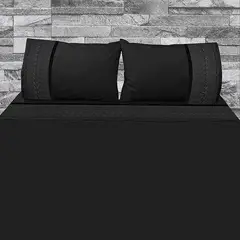 VICTORIANAS - Juego De Sabanas Queen Dark Broderie Negro 300 Hilos