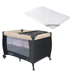 BBQOOL - Cuna Playard Lyra Beige + Colchón de Viaje Plegable