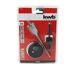 KWB - Kit Broca Sierra Copa Chapa Instalación Cerradura 3 Pcs