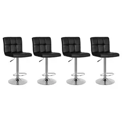 GLOBAL LATIN GROUP - Pack 4 Taburetes Bar Giratorios 60-80 cm PU Base Acero y ajustable - Negro