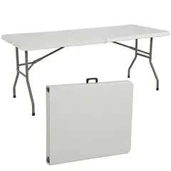 IGPRO - Mesa Plegable 180x75x74cm Tipo Maleta Blanca