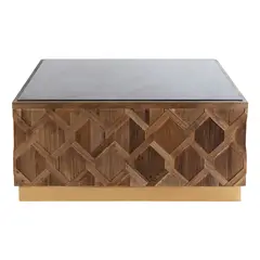 MEYA MUEBLES - Mesa de Centro Gurun madera de olmo y marmol 46x100x100