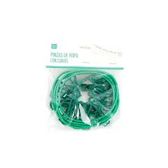 HOMEWELL - Pinza ropa metal con cordel verde (12u)