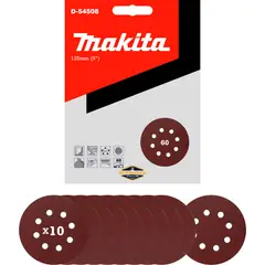 MAKITA - 10 Discos Lija Con Velcro 125mm (5 ) Grano 60 D-54508
