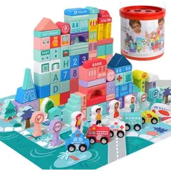 GENERICO - Cubo madera construcción Ciudad Didáctico niños 100pcs