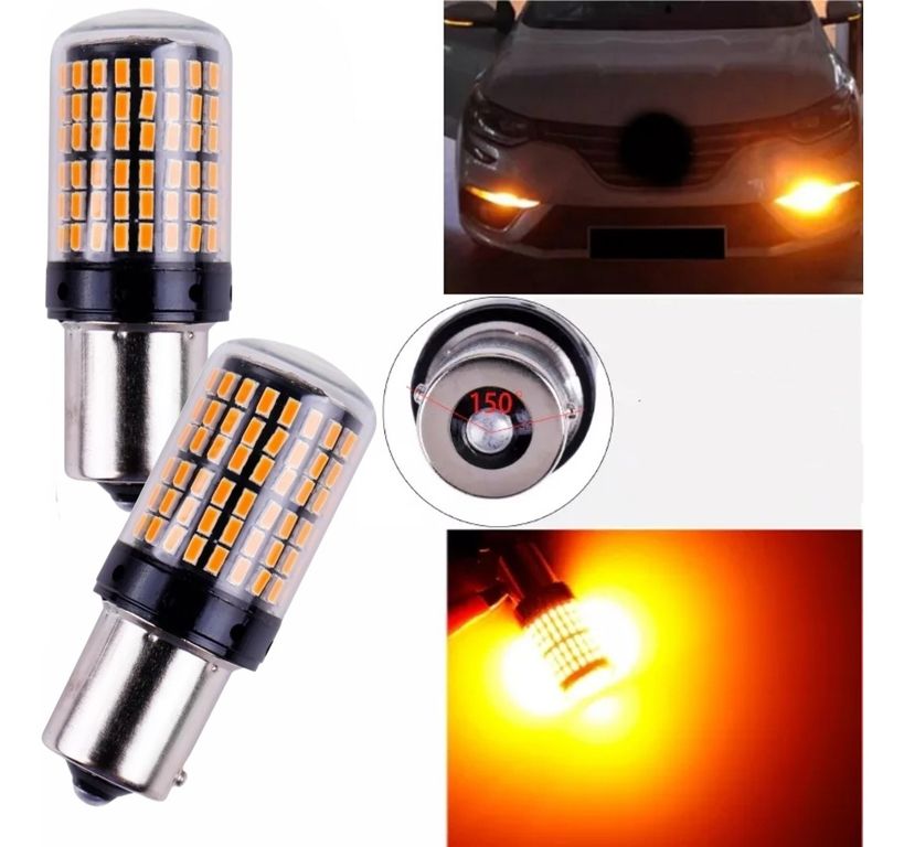 GENERICO X2 Ampolleta 144 Led Intermitente Py21 Pata En V 12v Ámbar