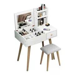 GENERICO - Tocador De Madera Con Espejo Y Asiento Blanco