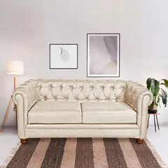 LATAM HOME - Sofá Florencia 2 Cuerpos Capitoné Cuero Colorado Beige