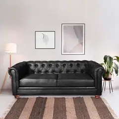 LATAM HOME - Sofá Florencia 3 Cuerpos Capitoné Cuero Colorado Negro