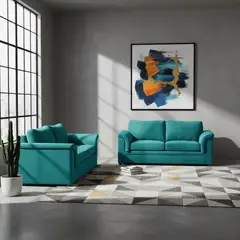 LATAM HOME - Sofá Living Ancona 3 Cuerpos + 2 Cuerpos Tela Velvet Turquesa