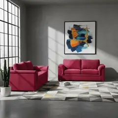 LATAM HOME - Sofá Living Ancona 3 Cuerpos + 2 Cuerpos Tela Velvet Burdeo