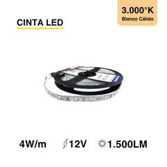 DEMASLED - Cinta Led Tira Luz Cálida Smd2835 12v 4w/m 60 Led/m 5m Ip33