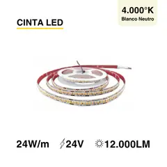 DEMASLED - Cinta Led Smd 2835 24v 24 W/m Luz Neutra 240 Leds/m Tira 5m