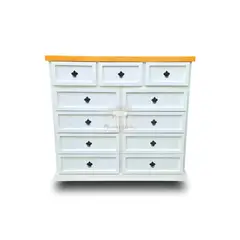 RUSTIC STYLE - COMODA DE 11 CAJONES BLANCA MIEL Y NEGRO