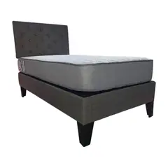 MUEBLES HVM - Cama HVM 15P Colchon de resortes Respaldo Gris Lino Pmadera