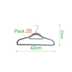 GENERICO - Pack 20 Colgadores Terciopelo Antideslizante Gris 42cm