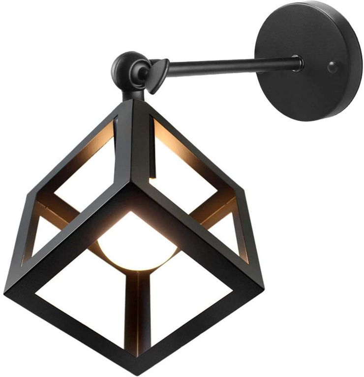 Aplique Lampara De Pared Y Techo Figura Cubo De Hierro Negro