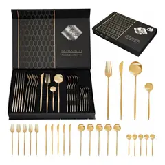 IRM - Cubiertos Set De 24 Piezas Acero Inoxidable Con Maleta Negra Regalo Elegante Calidad Pro FIGOIMPORT