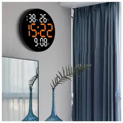 OEM - RELOJ DIGITAL REDONDO DE PARED CON CONTROL REMOTO NARANJA