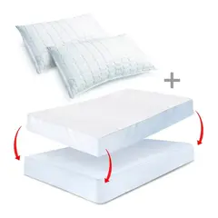 GENERICO - COMBO CUBRE COLCHON IMPERMEABLE DE 2.0 Y PACK DE ALMOHADAS CANNON