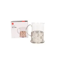 HOMEWELL - Taza Vidrio con Asa Metal Diseño Círculos 200ml