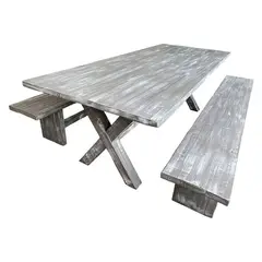 NOWU HOGAR - Mesa Comedor Gris Albayalde 200x100cm con Bancas