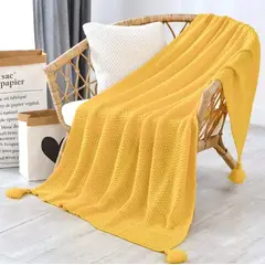 ANGELES DEL HOGAR - Manta para sofa tejida con Borlas 172x127cm