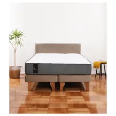 LATAM HOME - Cama Europea Zen Best 2 Plazas Colchon Resortes Base Dividida + Respaldo Tela Beige