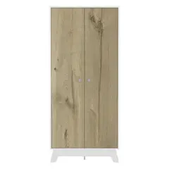 FMFURNITURE - Closet 2 Puertas 2 Cajones Internos - Blanco y Café Claro 180.2x80x50 cm