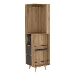 FMFURNITURE - Bar Esquinero 2 Cajones Y Espacio Para Botellas Fm-004C - Cafe Claro