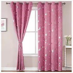 COMPRAPO - Set 2 Cortinas Gruesas Estrellas y Lunas Rosa y Plata