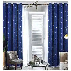 COMPRAPO - Set 2 Cortinas Gruesas Azul Infantil Estrellas y Lunas Plateadas