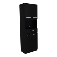 FMFURNITURE - Mueble Microondas 4 Puertas Negro 60x50x33.5 cm