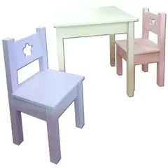 MUEBLES KIDS - Mesa con sillas CREMA LILA ROSADA